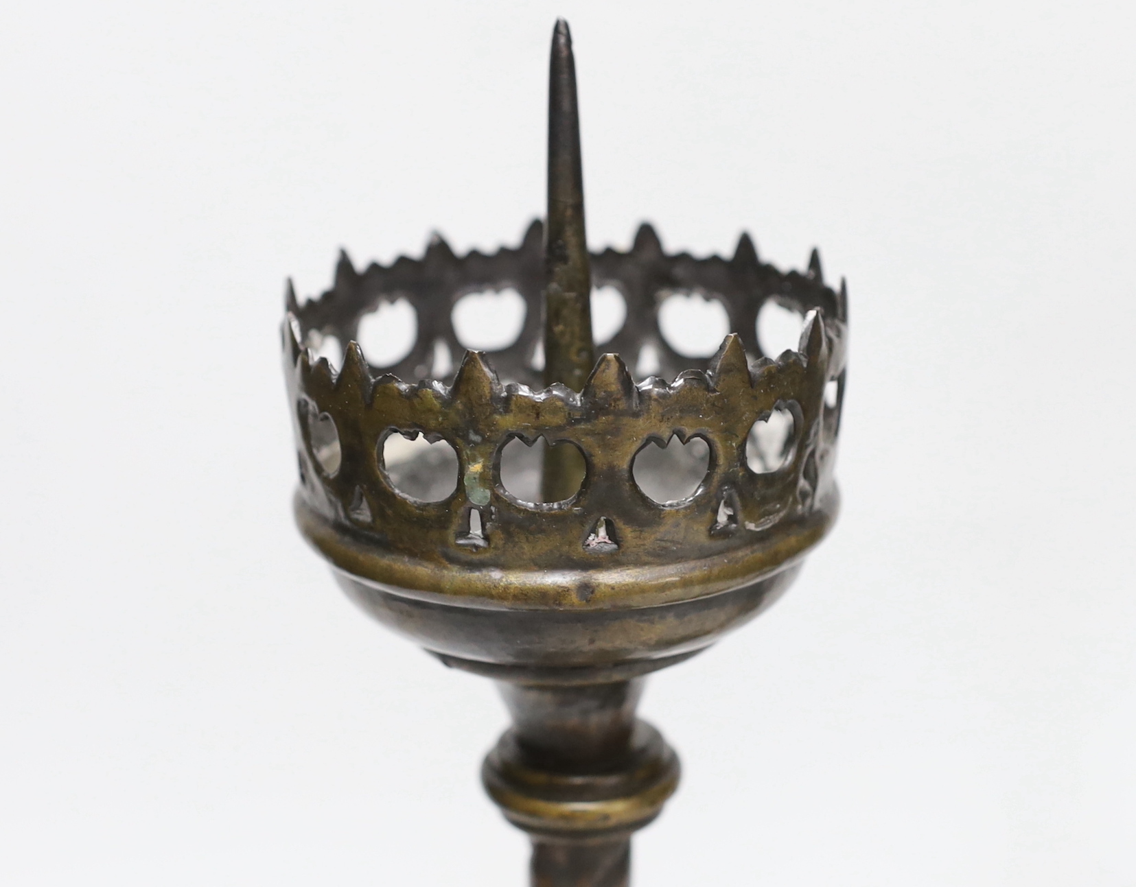A pair of 19th century pricket candlesticks, 34cm